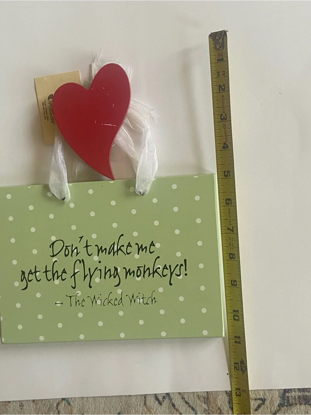 Red Heart Wall Hanging with Green Polka Dot Quote Plaque From Wicked
